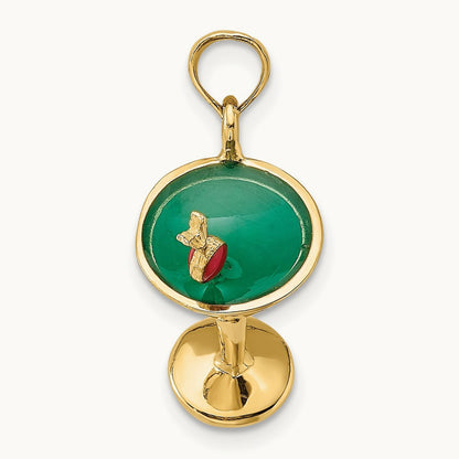 3-D Green Enamel Martini w/Cherry Charm, 14K