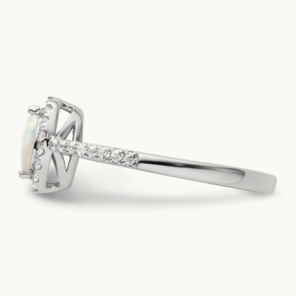Created Opal October Birthstone Ring, 0.20 ct tw Lab-Grown Diamond