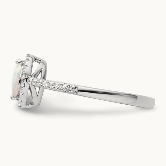 Created Opal October Birthstone Ring, 0.20 ct tw Lab-Grown Diamond