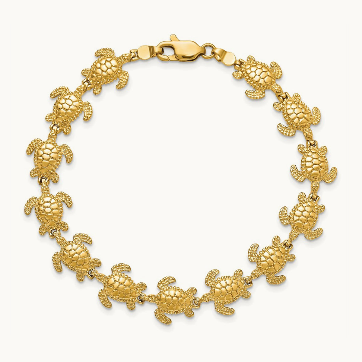 Polished Mini Sea Turtle Link Bracelet, 14K