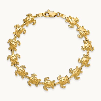 Polished Mini Sea Turtle Link Bracelet, 14K