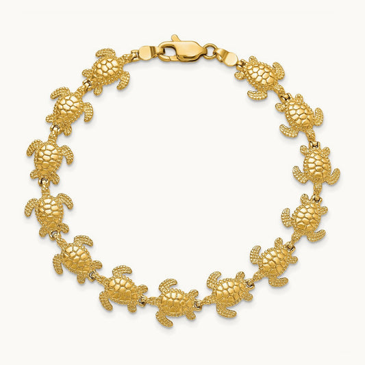 Polished Mini Sea Turtle Link Bracelet, 14K