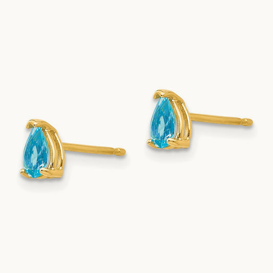 5x3mm Pear Blue Topaz Earrings, 14K