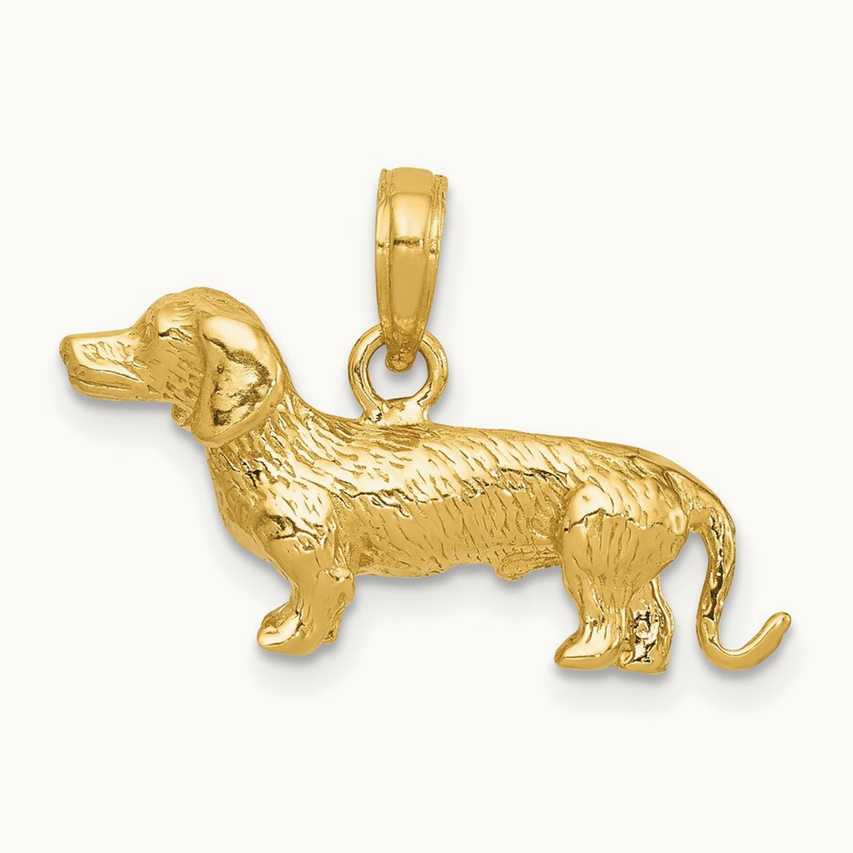 Solid Polished 3-D Wire Haired Dachshund Charm, 14K