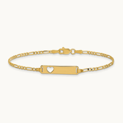 Cut-out Heart Figaro Link ID Bracelet, 14K