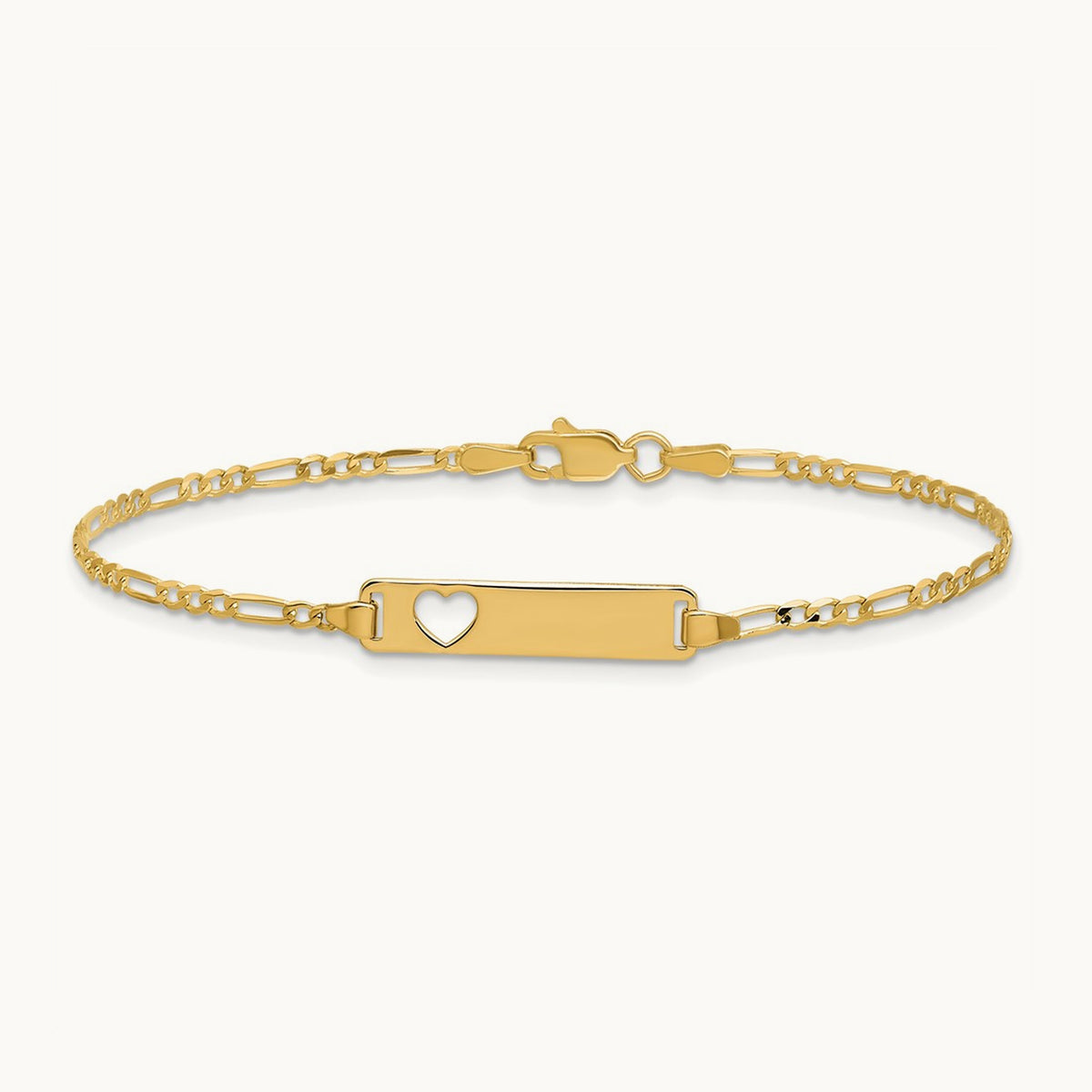 Cut-out Heart Figaro Link ID Bracelet, 14K