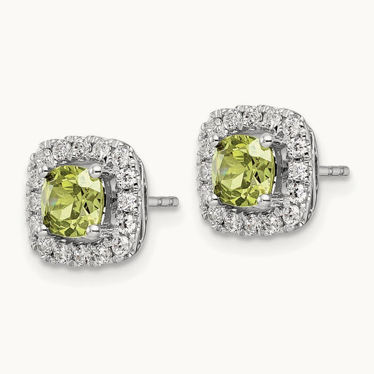 Aug Birthstone Peridot Halo Post Earrings, 0.50 ct tw Lab-Grown Diamond
