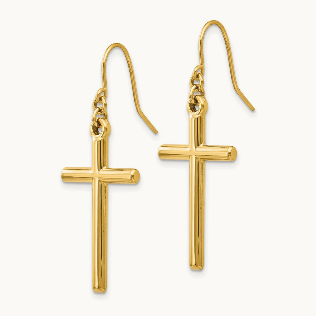 Cross Shepherd Hook Dangle Earrings, 14K