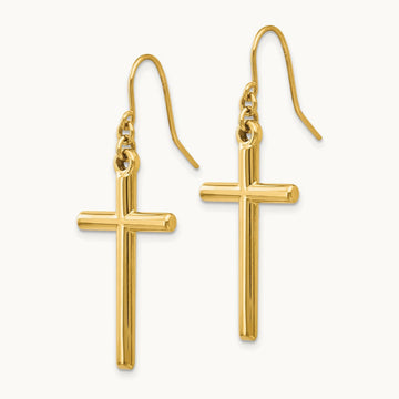 Cross Shepherd Hook Dangle Earrings, 14K