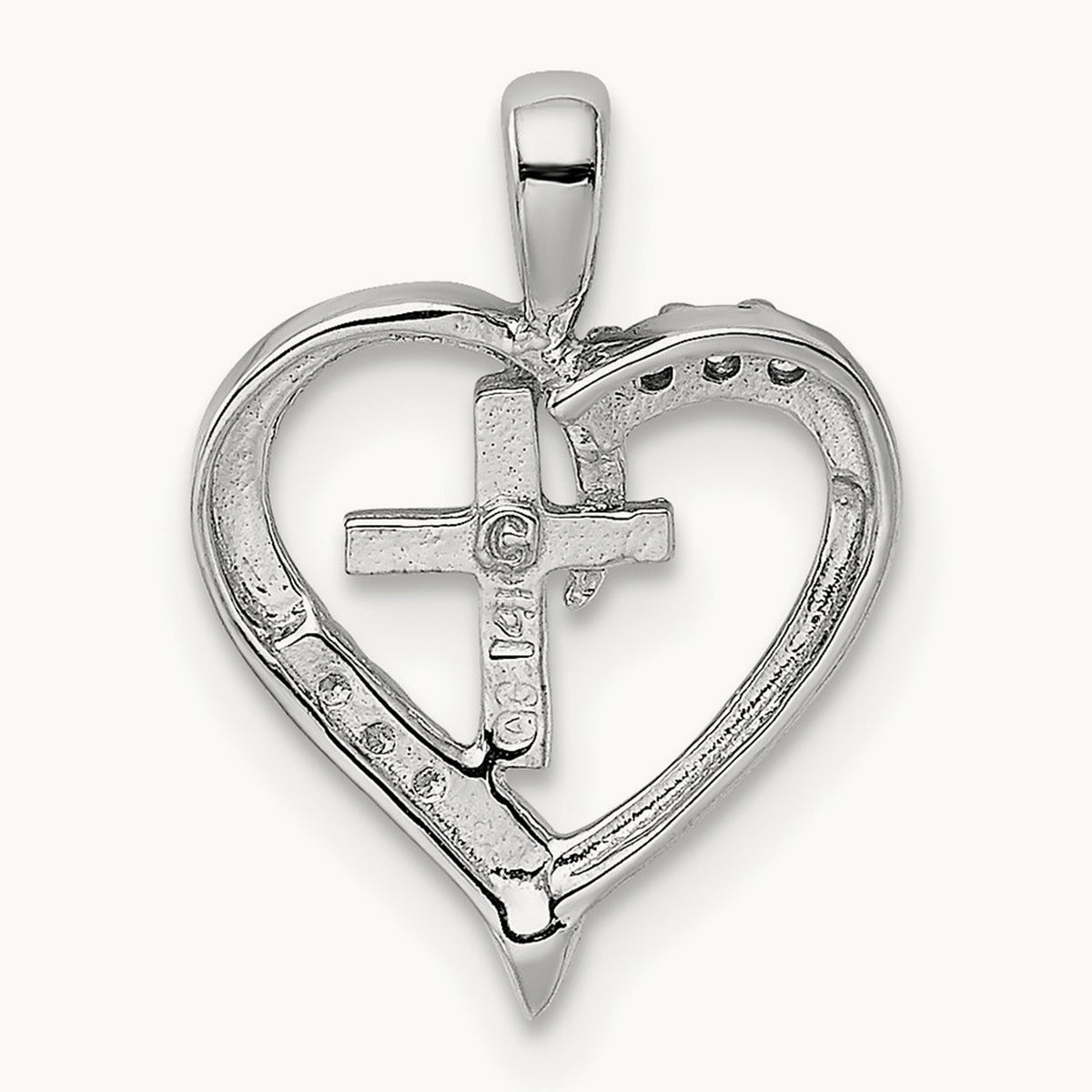 AA Diamond Heart Cross Pendant, 14K White Gold