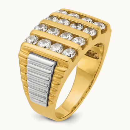 IBGoodman Men's Polished & Textured 4-Row Diamond Ring, 14K Two-tone
