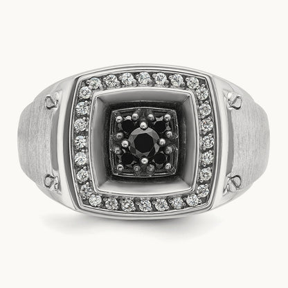 w/ Black RH IBGoodman Men's Satin Black & White Diamond Ring, 14K White Gold