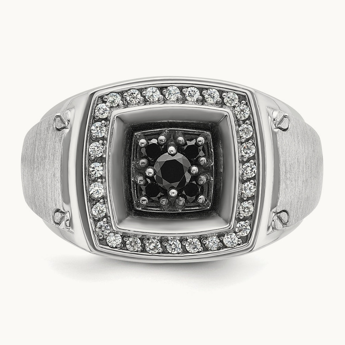 w/ Black RH IBGoodman Men's Satin Black & White Diamond Ring, 14K White Gold