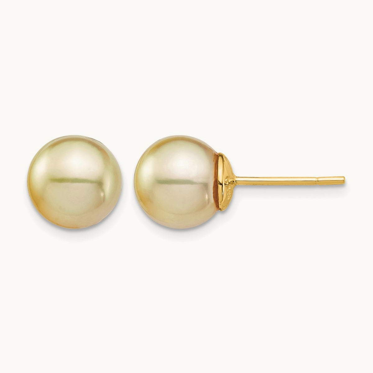 9- Golden Round Saltwater Cultured South Sea Pearl Post Earrings, 10mm, 14K