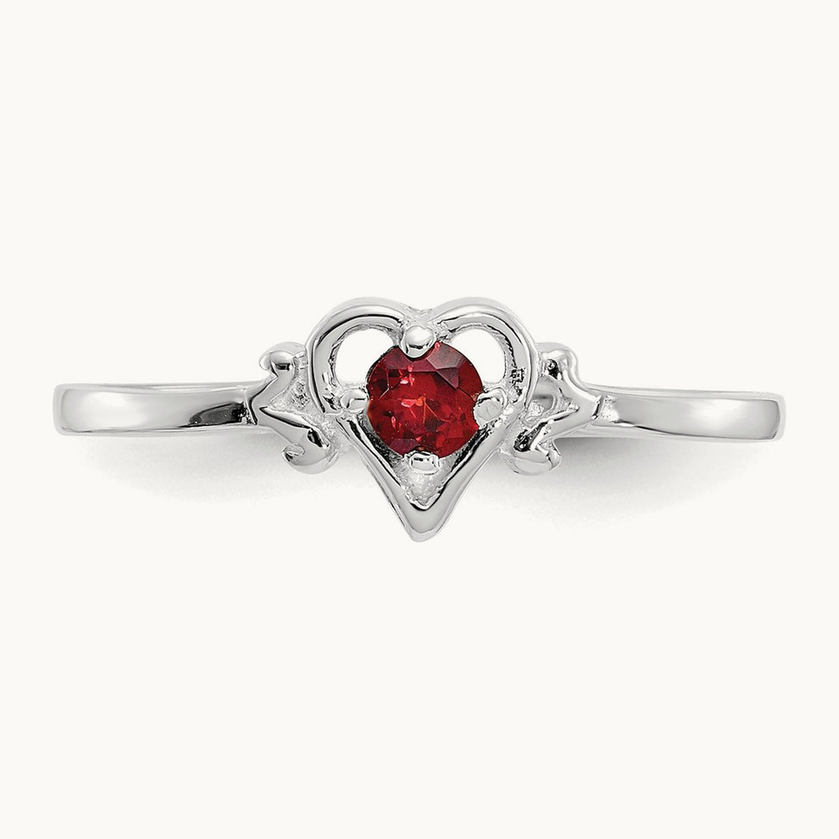 Garnet Birthstone Heart Ring — 14K White Gold, 7