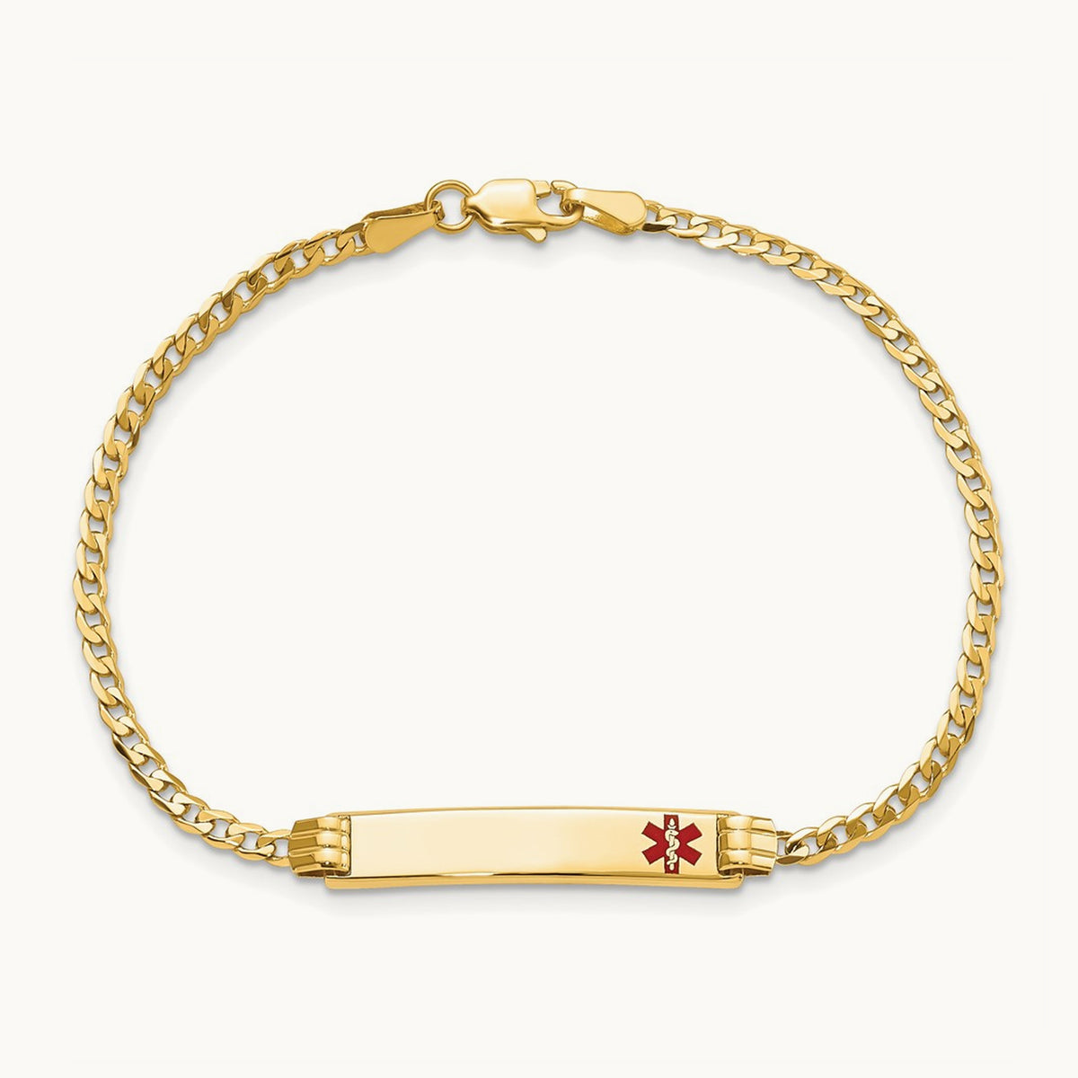 Medical Red Enamel Curb Link ID Bracelet, 14K