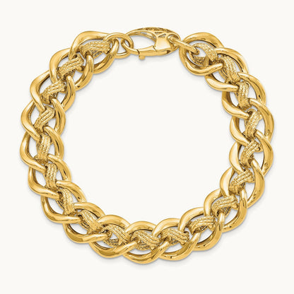 Polished and Textured Fancy Link Bracelet, 14K