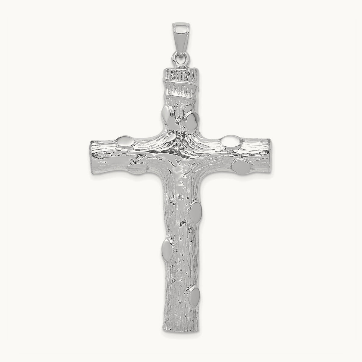 Large Tree Textured Cross Pendant — 14K White Gold