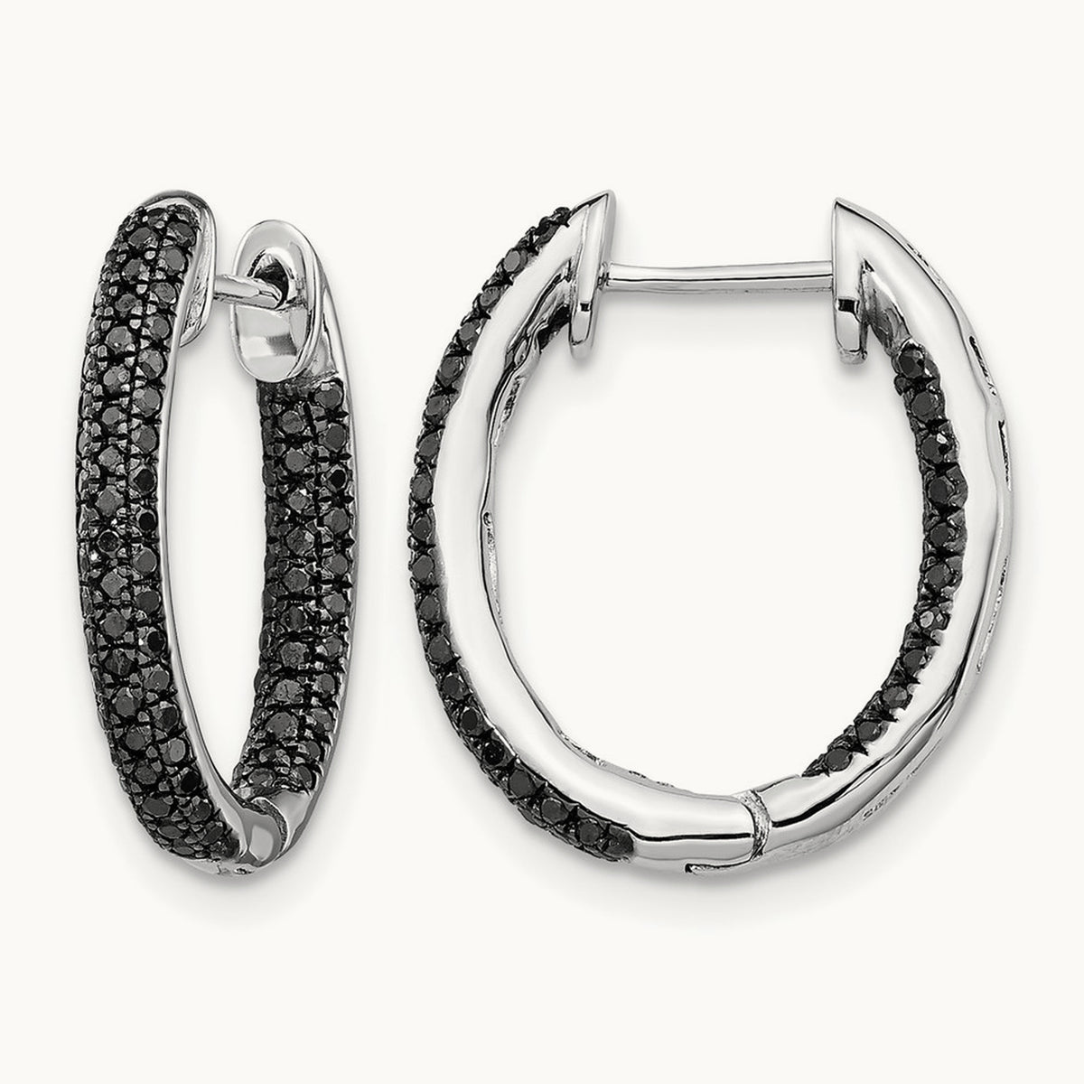 Gold, All Black Diamond In/Out Hoop Earrings, 14K White