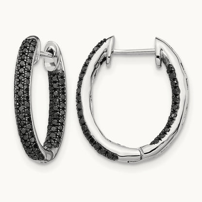 Gold, All Black Diamond In/Out Hoop Earrings, 14K White