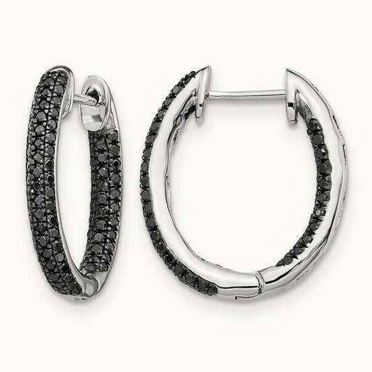 Gold, All Black Diamond In/Out Hoop Earrings, 14K White