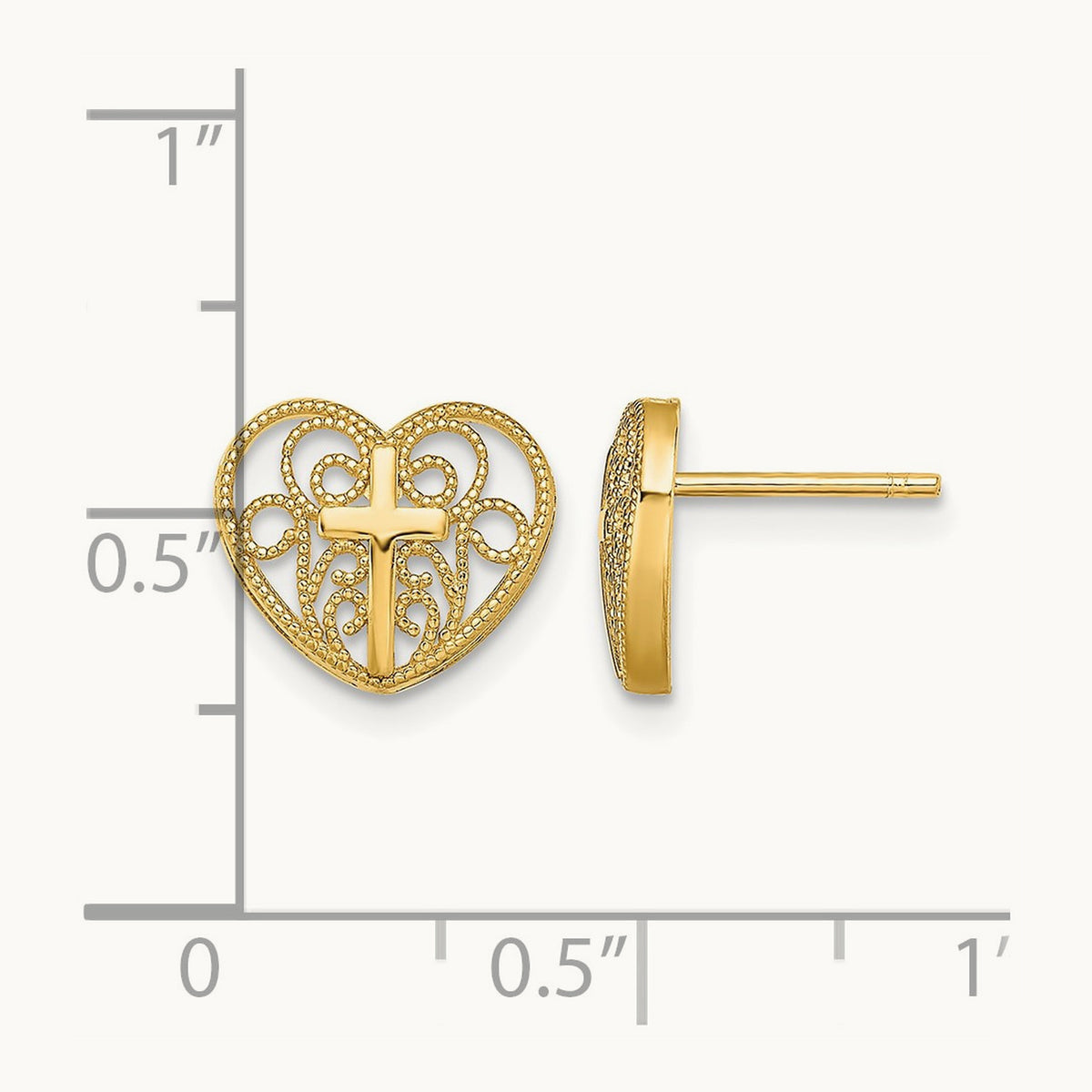 Heart w/Cross Post Earrings, 14K