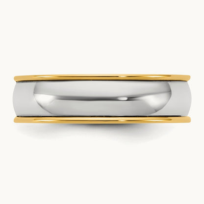 Y/W Half Round Wedding Band, 6mm, 14K Two-tone