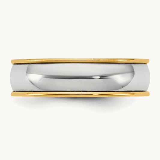 Y/W Half Round Wedding Band, 6mm, 14K Two-tone