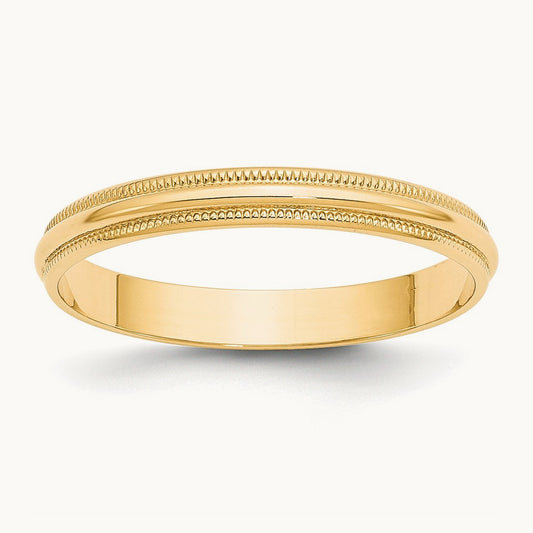 Lightweight Milgrain Half Round Band — 14K Yellow Gold, 3mm