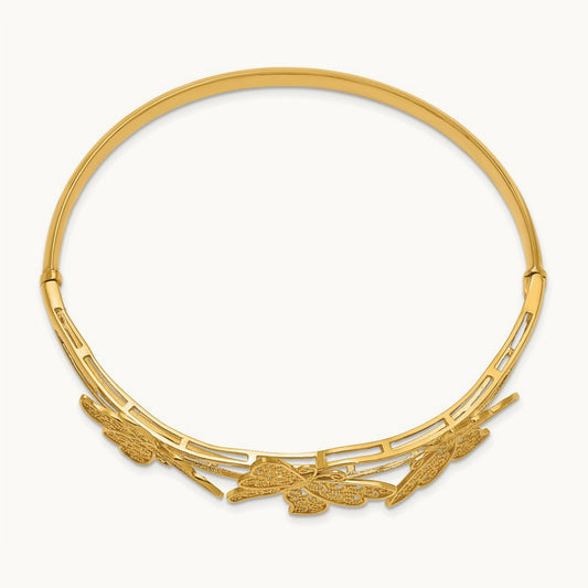 Filigree Butterfly Hinged Bangle Bracelet, 14K