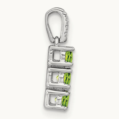 3-stone Peridot and Diamond Pendant, 14K White Gold