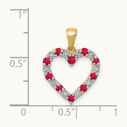 Diamond and .35 Ruby Heart Pendant — 14K Yellow Gold