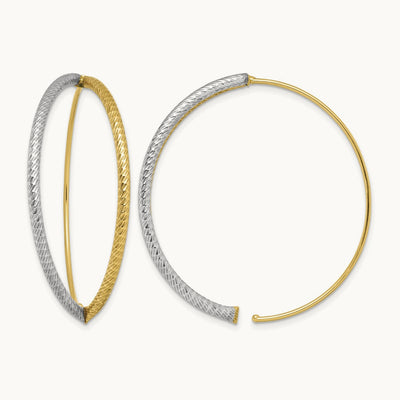 w/Rhodium Large Diamond-Cut Dangle Threader Earrings, 14K