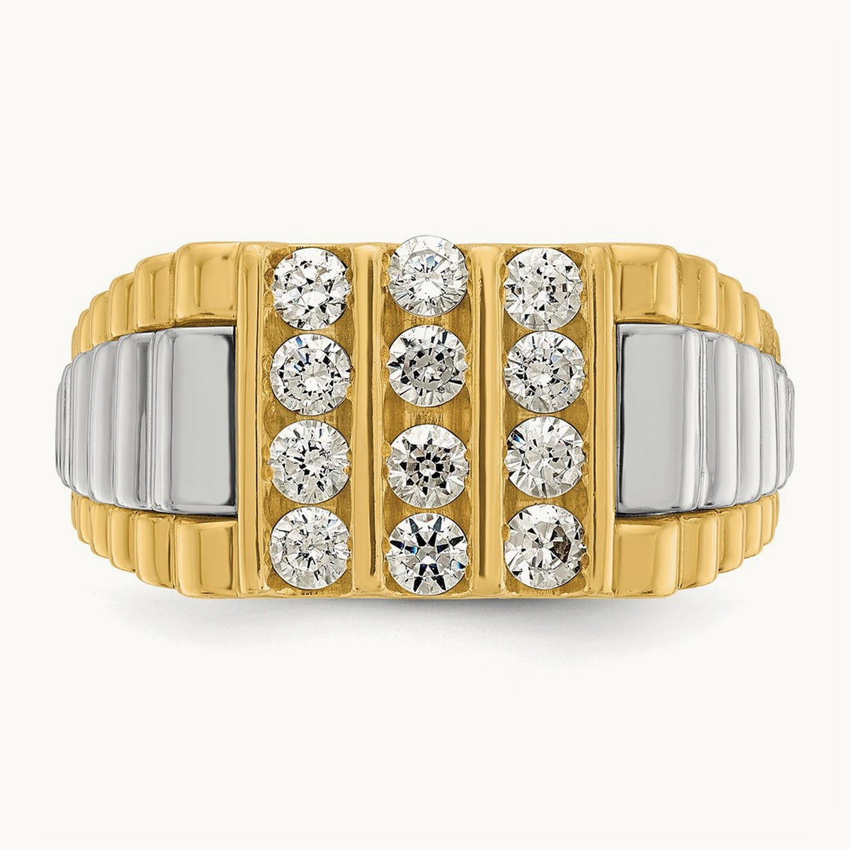 14ktt IBGoodman Men's Polished & Textured Diamond Cluster Ring