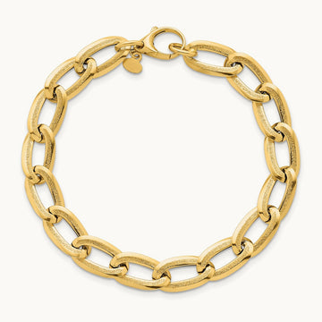 Polished And Textured Long Curb 7.5in Bracelet, 14K