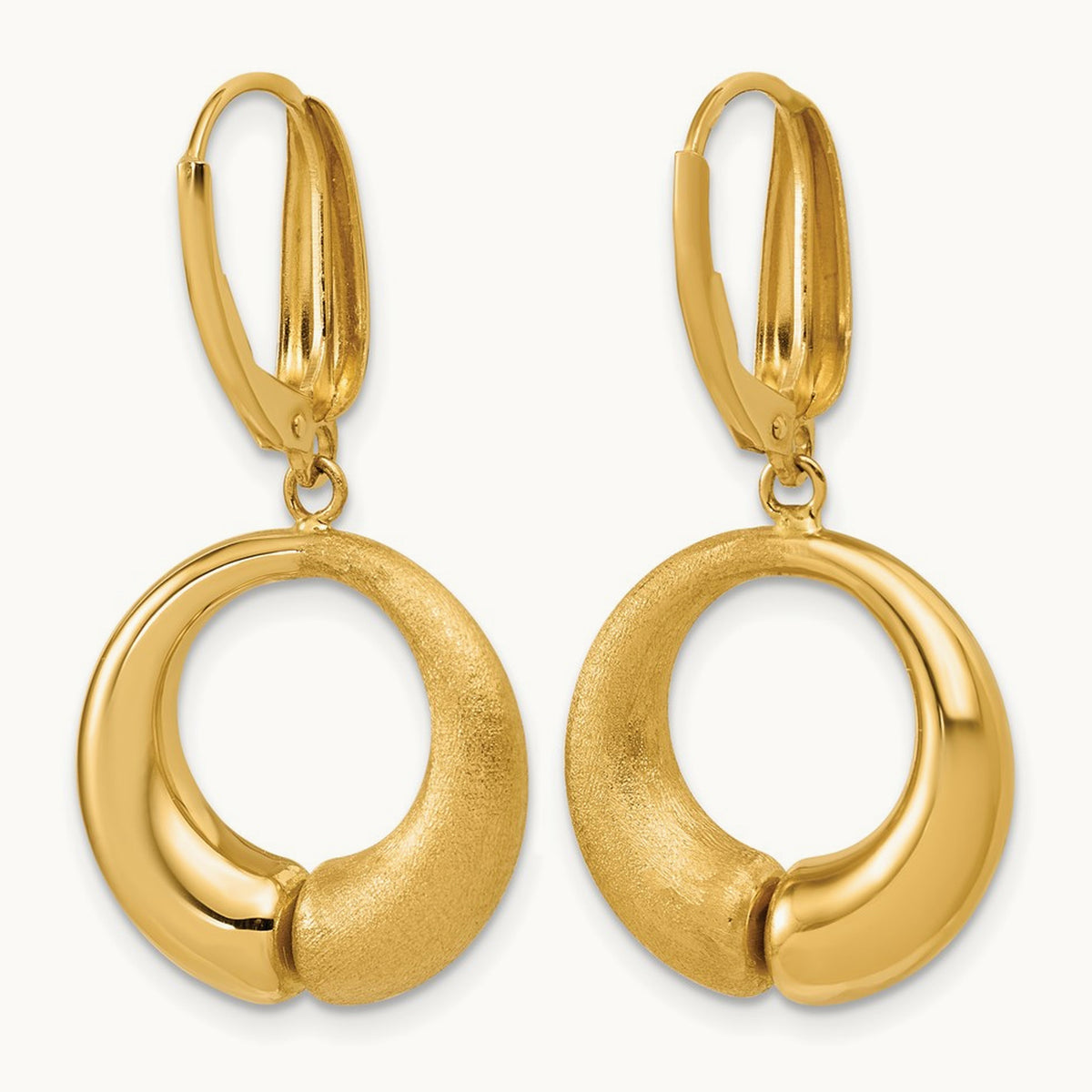 Polished and Brushed Circle Leverback Earrings, 14K — Leslie's