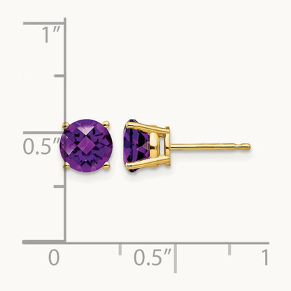 Amethyst Checker Earrings, 6mm, 14K