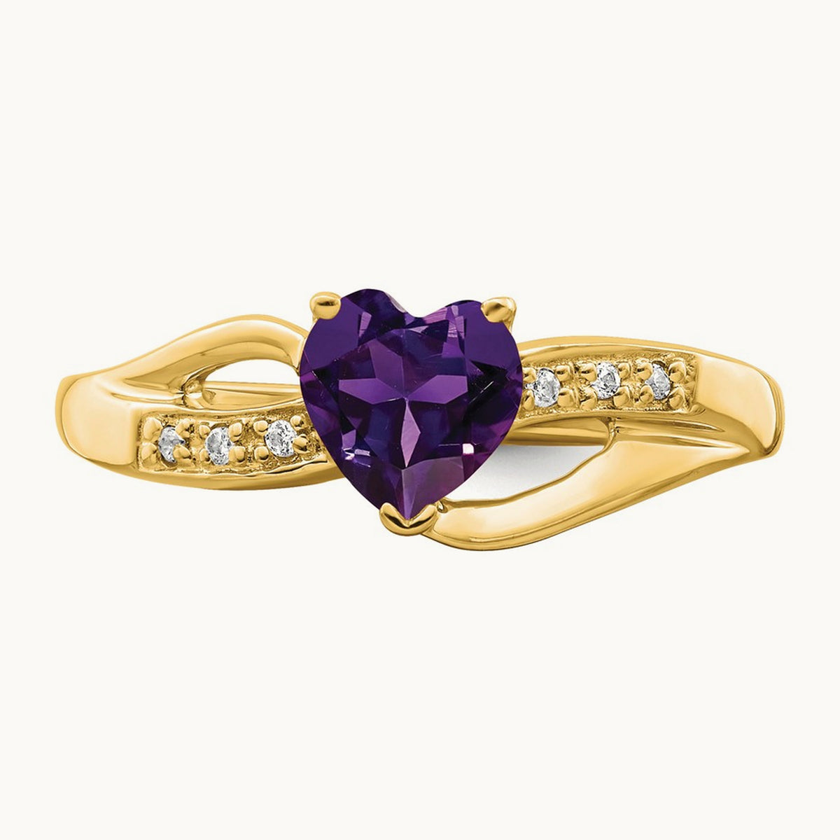 Amethyst and Diamond Heart Ring, 0.03 ct tw — 14K Yellow Gold