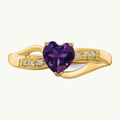 Amethyst and Diamond Heart Ring, 0.03 ct tw — 14K Yellow Gold