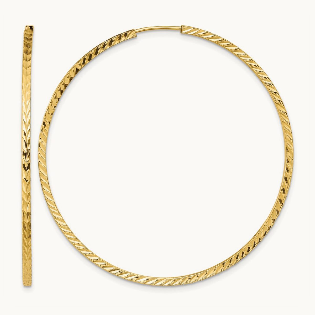 Diamond-cut Square Tube Endless Hoop Earrings — 14K Yellow Gold