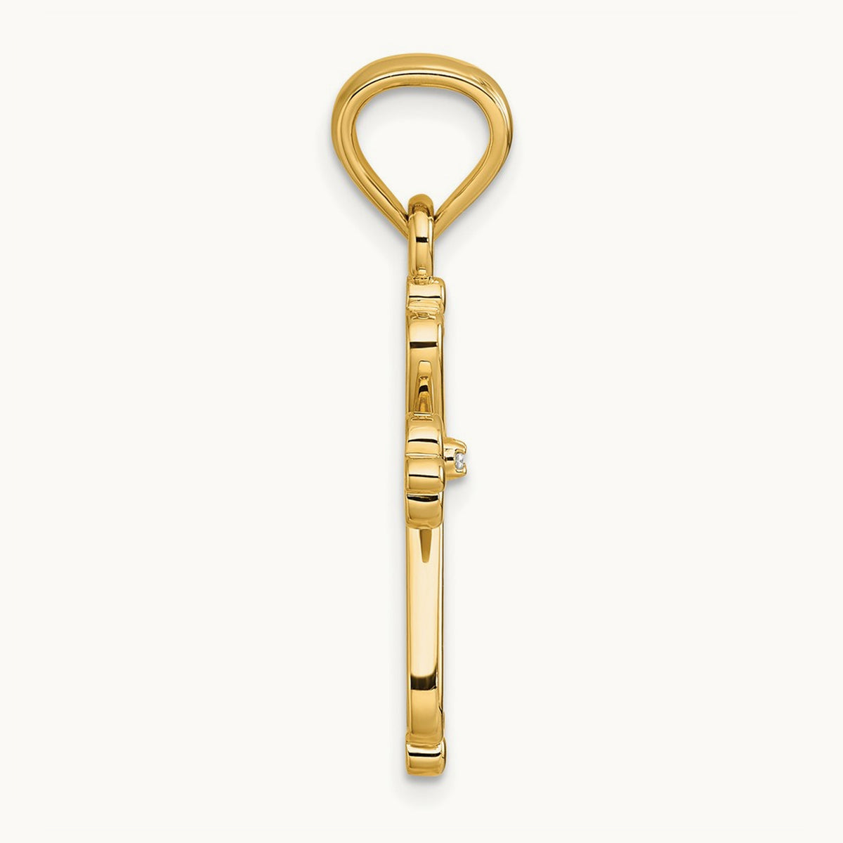 Diamond Accented Cross Pendant — 14K Yellow Gold, 33mm