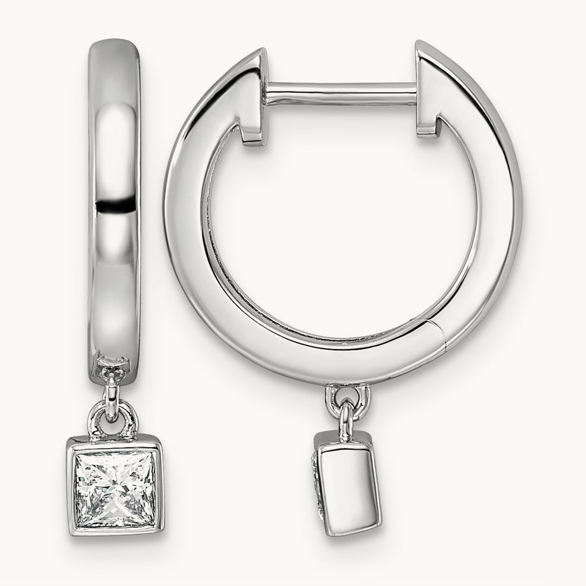 Dangle Princess Bezel Hoop Earrings, 0.25-0.50 ct tw Lab-Grown Diamond — 1/3 ct, 14K White Gold