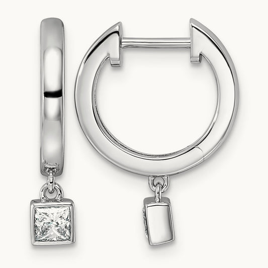 Dangle Princess Bezel Hoop Earrings, 0.25-0.50 ct tw Lab-Grown Diamond — 1/3 ct, 14K White Gold