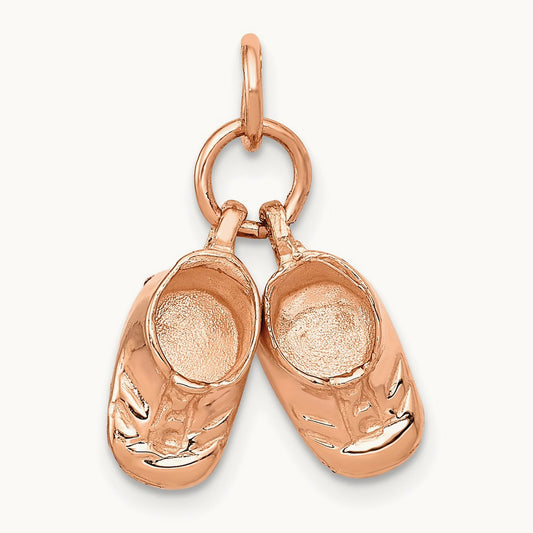 3D Moveable Baby Shoes Charm — 14K Rose Gold, 16mm