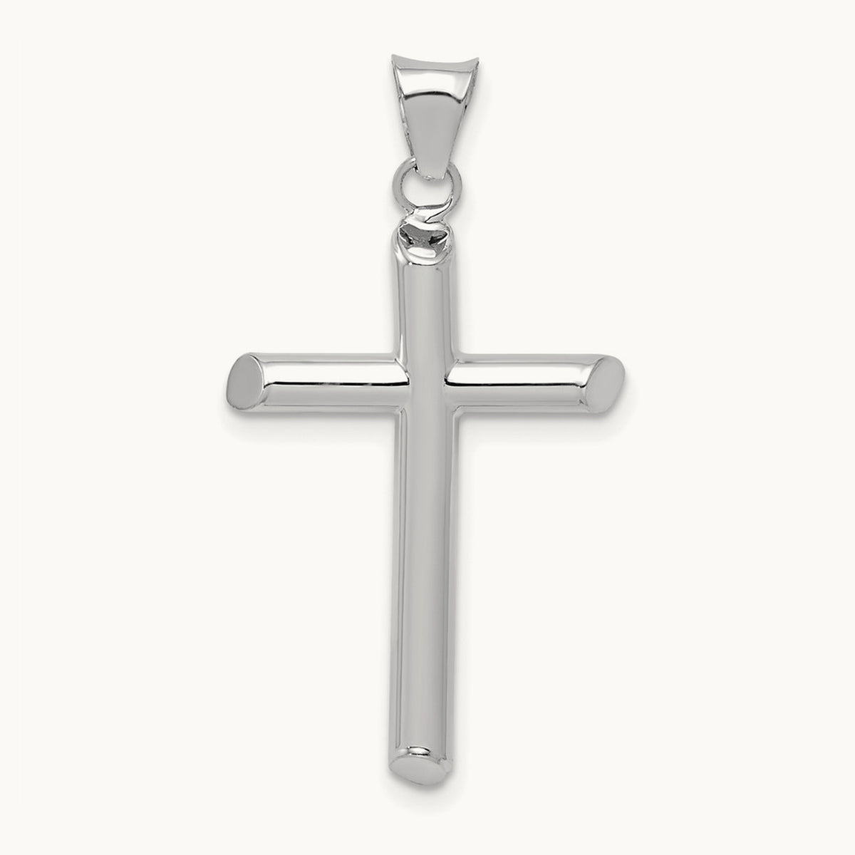 Polished Tube Cross Pendant — 14K White Gold