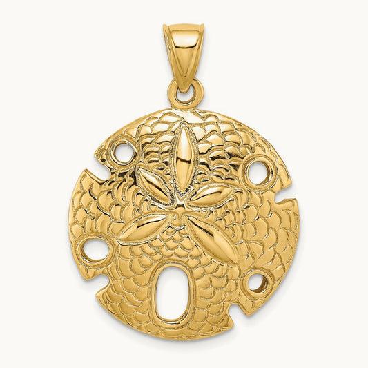 Polished and Textured Large Sand Dollar Charm, 14K