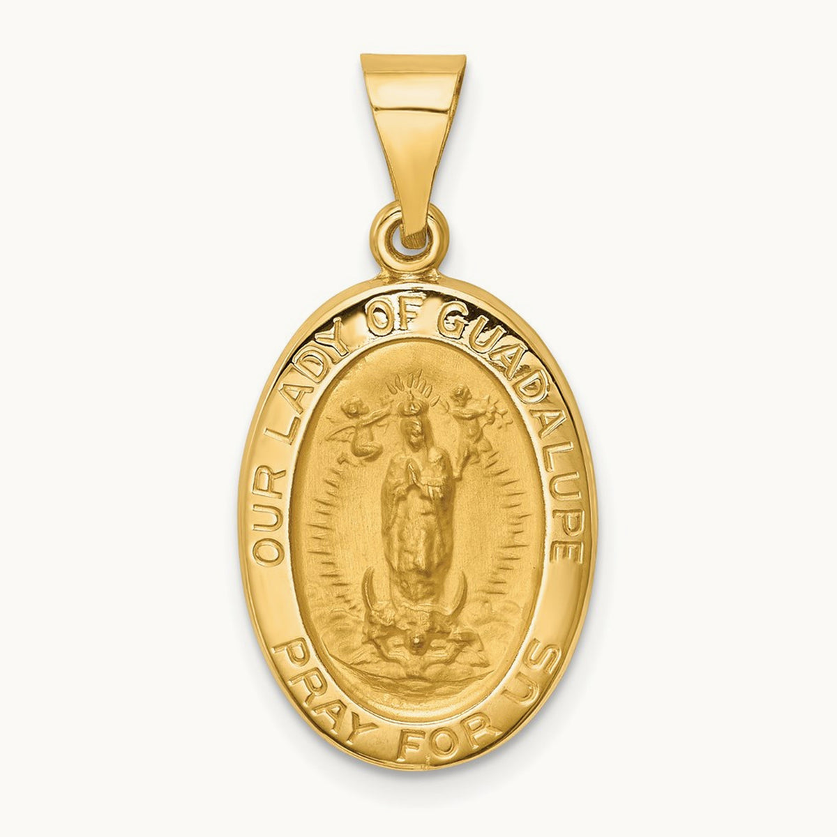 Polished and Satin Our Lady Guadalupe Medal Hollow Pendant — photo set