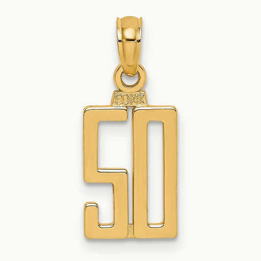 Polished Number 50 Pendant — 14K Yellow Gold