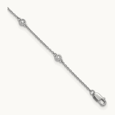 Diamond Station Cable Anklet — 14K White Gold