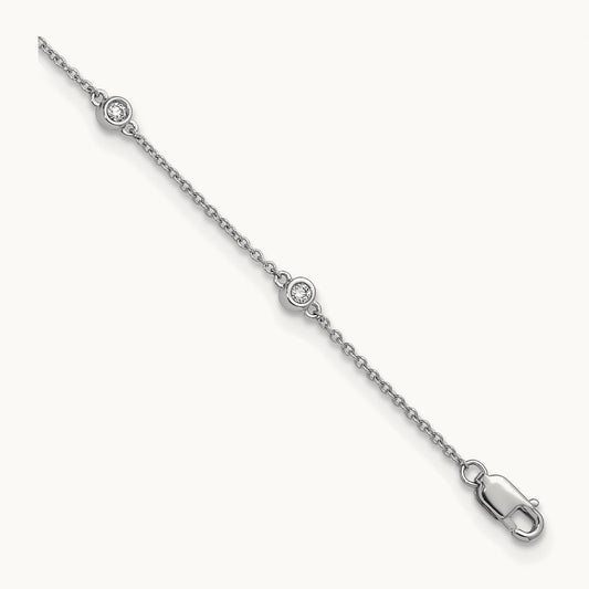 Diamond Station Cable Anklet — 14K White Gold